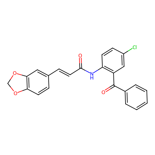 3-(1,3-benzodioxol-5-yl)-N-(2-benzoyl-4-chlorophenyl)acrylamide structure