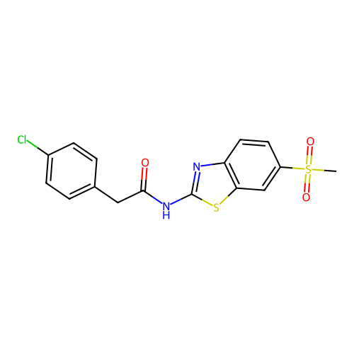 2-(4-chlorophenyl)-N-[6-(methylsulfonyl)-1,3-benzothiazol-2-yl]acetamide structure