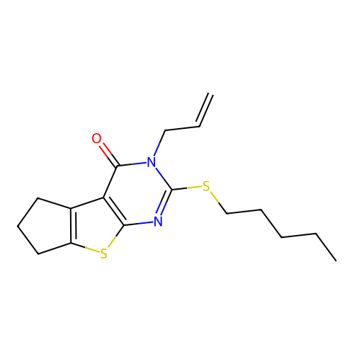 3-allyl-2-(pentylthio)-6,7-dihydro-3H-cyclopenta[4,5]thieno[2,3-d]pyrimidin-4(5H)-one structure
