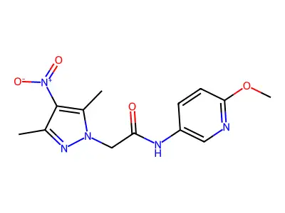 2-(3,5-dimethyl-4-nitropyrazol-1-yl)-N-(6-methoxypyridin-3-yl)acetamide structure