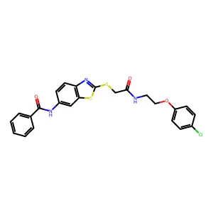 N-(2-((2-((2-(4-chlorophenoxy)ethyl)amino)-2-oxoethyl)thio)benzo[d]thiazol-6-yl)benzamide structure