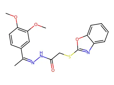 2-(1,3-benzoxazol-2-ylsulfanyl)-N'-[(1E)-1-(3,4-dimethoxyphenyl)ethylidene]acetohydrazide structure