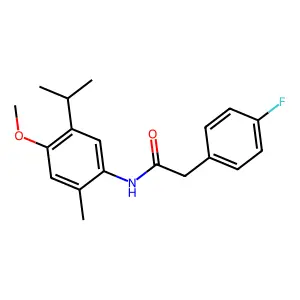 2-(4-fluorophenyl)-N-(4-methoxy-2-methyl-5-propan-2-ylphenyl)acetamide structure
