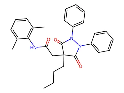 2-(4-butyl-3,5-dioxo-1,2-diphenylpyrazolidin-4-yl)-N-(2,6-dimethylphenyl)acetamide structure
