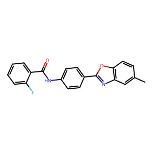 2-fluoro-N-[4-(5-methyl-1,3-benzoxazol-2-yl)phenyl]benzamide structure