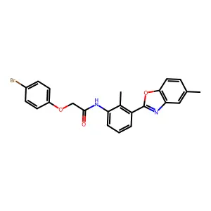 2-(4-bromophenoxy)-N-[2-methyl-3-(5-methyl-1,3-benzoxazol-2-yl)phenyl]acetamide structure