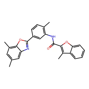 N-[5-(5,7-dimethyl-1,3-benzoxazol-2-yl)-2-methylphenyl]-3-methyl-1-benzofuran-2-carboxamide structure