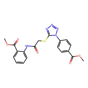 methyl 2-[[2-[1-(4-methoxycarbonylphenyl)tetrazol-5-yl]sulfanylacetyl]amino]benzoate structure
