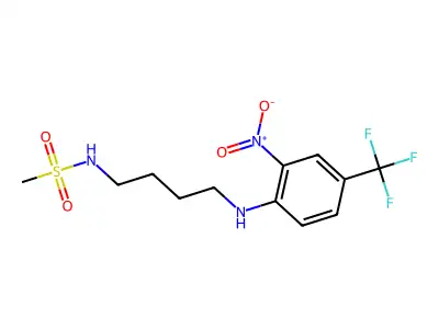 N-[4-[2-nitro-4-(trifluoromethyl)anilino]butyl]methanesulfonamide structure