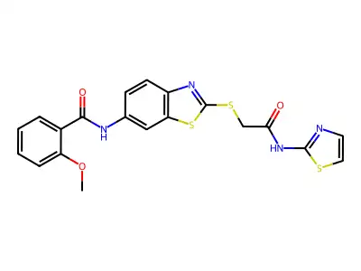 2-methoxy-N-[2-[2-oxo-2-(1,3-thiazol-2-ylamino)ethyl]sulfanyl-1,3-benzothiazol-6-yl]benzamide structure