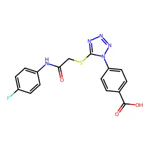 4-[5-[2-(4-Fluoroanilino)-2-oxoethyl]sulfanyltetrazol-1-yl]benzoic acid structure