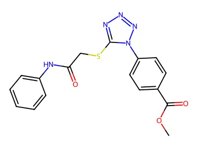 methyl 4-(5-((2-oxo-2-(phenylamino)ethyl)thio)-1H-tetrazol-1-yl)benzoate structure