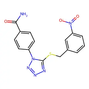 4-[5-[(3-Nitrophenyl)methylsulfanyl]tetrazol-1-yl]benzamide structure
