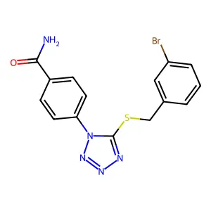 4-[5-[(3-Bromophenyl)methylsulfanyl]tetrazol-1-yl]benzamide structure