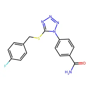 4-[5-[(4-Fluorophenyl)methylsulfanyl]tetrazol-1-yl]benzamide structure