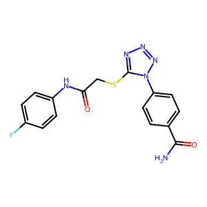 4-[5-[2-(4-Fluoroanilino)-2-oxoethyl]sulfanyltetrazol-1-yl]benzamide structure
