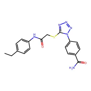 4-[5-[2-(4-Ethylanilino)-2-oxoethyl]sulfanyltetrazol-1-yl]benzamide structure
