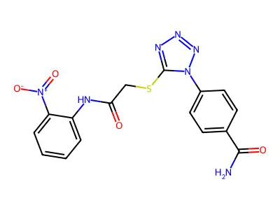 4-[5-[2-(2-Nitroanilino)-2-oxoethyl]sulfanyltetrazol-1-yl]benzamide structure