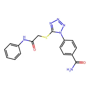 4-(5-Phenylcarbamoylmethylsulfanyl-tetrazol-1-yl)-benzamide structure