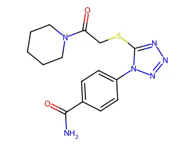 4-[5-(2-Oxo-2-piperidin-1-ylethyl)sulfanyltetrazol-1-yl]benzamide structure