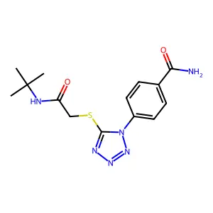 4-[5-[2-(Tert-butylamino)-2-oxoethyl]sulfanyltetrazol-1-yl]benzamide structure