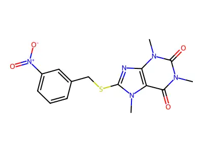 1,3,7-Trimethyl-8-[(3-nitrophenyl)methylsulfanyl]purine-2,6-dione structure