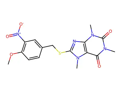 8-[(4-Methoxy-3-nitrophenyl)methylsulfanyl]-1,3,7-trimethylpurine-2,6-dione structure