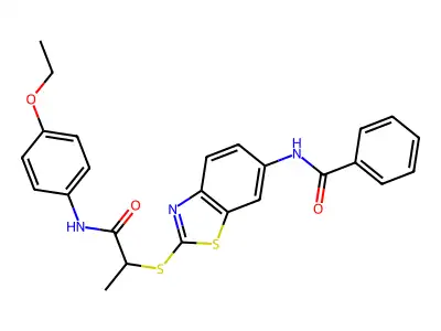 N-[2-({1-[(4-ethoxyphenyl)amino]-1-oxopropan-2-yl}sulfanyl)-1,3-benzothiazol-6-yl]benzamide structure