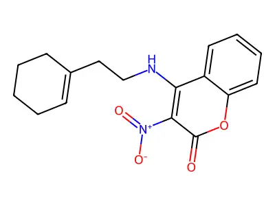 4-[2-(Cyclohexen-1-yl)ethylamino]-3-nitrochromen-2-one structure