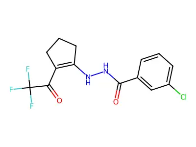 3-chloro-N'-[2-(trifluoroacetyl)-1-cyclopenten-1-yl]benzohydrazide structure