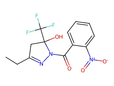 [3-ethyl-5-hydroxy-5-(trifluoromethyl)-4H-pyrazol-1-yl]-(2-nitrophenyl)methanone structure