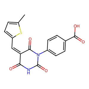 4-[(5Z)-5-[(5-methylthiophen-2-yl)methylidene]-2,4,6-trioxo-1,3-diazinan-1-yl]benzoic acid structure