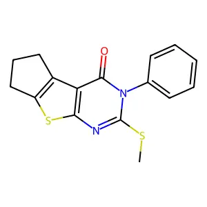 2-(methylsulfanyl)-3-phenyl-3,5,6,7-tetrahydro-4H-cyclopenta[4,5]thieno[2,3-d]pyrimidin-4-one structure