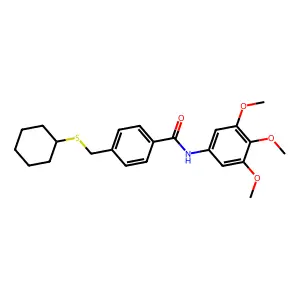 4-(cyclohexylsulfanylmethyl)-N-(3,4,5-trimethoxyphenyl)benzamide structure