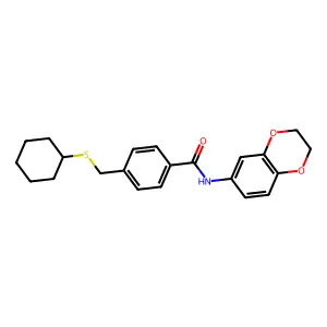 4-[(cyclohexylsulfanyl)methyl]-N-(2,3-dihydro-1,4-benzodioxin-6-yl)benzamide structure