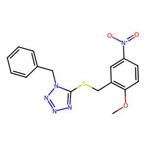 1-Benzyl-5-(2-methoxy-5-nitro-benzylsulfanyl)-1H-tetrazole structure