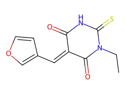 (5E)-1-ethyl-5-(furan-3-ylmethylidene)-2-sulfanylidene-1,3-diazinane-4,6-dione structure