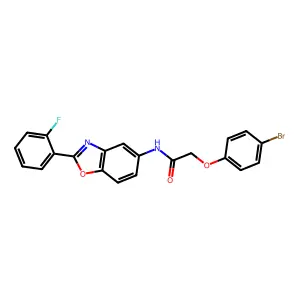 2-(4-bromophenoxy)-N-[2-(2-fluorophenyl)-1,3-benzoxazol-5-yl]acetamide structure