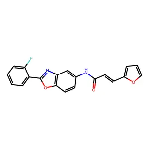 (E)-N-[2-(2-fluorophenyl)-1,3-benzoxazol-5-yl]-3-(furan-2-yl)prop-2-enamide structure