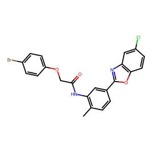 2-(4-bromophenoxy)-N-[5-(5-chloro-1,3-benzoxazol-2-yl)-2-methylphenyl]acetamide structure
