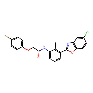 2-(4-bromophenoxy)-N-[3-(5-chloro-1,3-benzoxazol-2-yl)-2-methylphenyl]acetamide structure