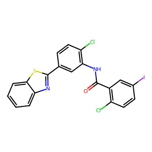 N-[5-(1,3-benzothiazol-2-yl)-2-chlorophenyl]-2-chloro-5-iodobenzamide structure