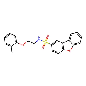N-[2-(2-methylphenoxy)ethyl]dibenzofuran-2-sulfonamide structure