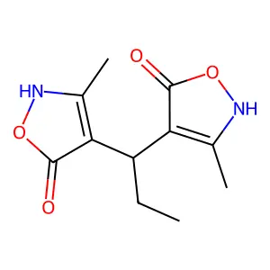 4,4'-(Propane-1,1-diyl)bis(3-methylisoxazol-5-ol) structure