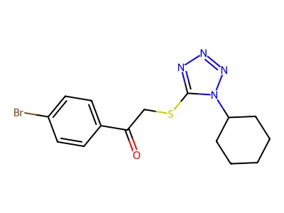 1-(4-Bromophenyl)-2-(1-cyclohexyltetrazol-5-yl)sulfanylethanone structure