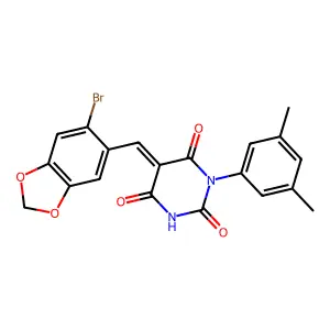 (5Z)-5-[(6-bromo-1,3-benzodioxol-5-yl)methylidene]-1-(3,5-dimethylphenyl)-1,3-diazinane-2,4,6-trione structure