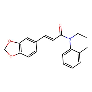(E)-3-(1,3-benzodioxol-5-yl)-N-ethyl-N-(2-methylphenyl)prop-2-enamide structure