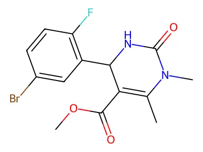 methyl 4-(5-bromo-2-fluorophenyl)-1,6-dimethyl-2-oxo-1,2,3,4-tetrahydropyrimidine-5-carboxylate structure