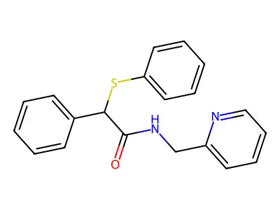 2-phenyl-2-phenylsulfanyl-N-(pyridin-2-ylmethyl)acetamide structure