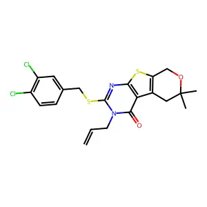 3-allyl-2-[(3,4-dichlorobenzyl)sulfanyl]-6,6-dimethyl-3,5,6,8-tetrahydro-4H-pyrano[4',3':4,5]thieno[2,3-d]pyrimidin-4-one structure